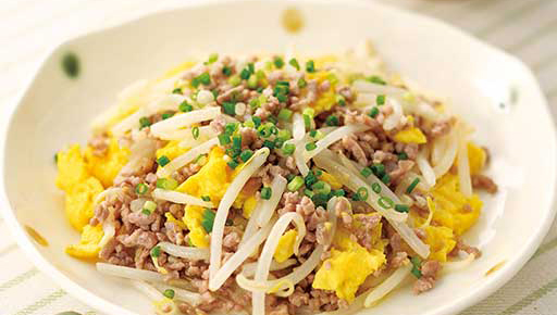 もやしとひき肉の中華風玉子炒め
